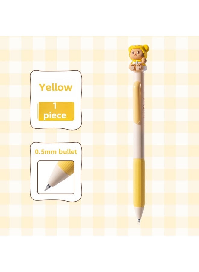 Deli Butter Bear Joint Gel Pen Student Stationery Zhen Shun Slip Ink Press High Color Value Cute-Color:Hy004 [butter Bear Cute Pen] Yellow 1 Piece  - Image 1