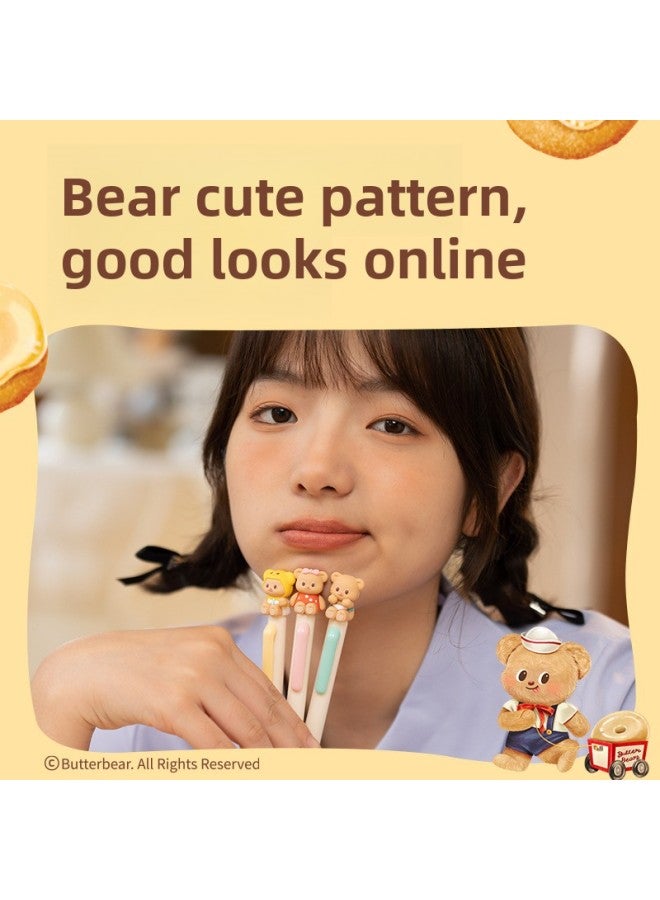 Deli Butter Bear Joint Gel Pen Student Stationery Zhen Shun Slip Ink Press High Color Value Cute-Color:Hy004 [butter Bear Cute Pen] Yellow 1 Piece  - Image 3