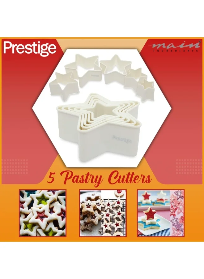 برستيج Prestige Star Shape Pastry Cutter - Set 5 Piece أبيض 21.6 x 4.5سم