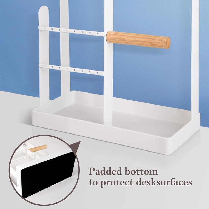 Procase حامل منظم للمجوهرات، حامل قلائد 4 طبقات مع صينية للخواتم، 10 خطافات لتعليق القلائد، برج تخزين صغير للمجوهرات للأساور والأقراط والساعات - متوسط، أبيض - Image 4