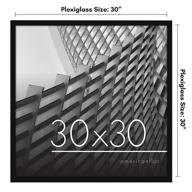 Americanflat 30x30 Picture Frame with Polished Plexiglass - Streamline Collection - Thin Border Square Frame for Wall Display - Hanging Hardware Included - Black - Image 2