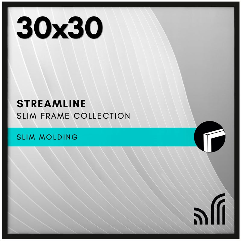 Americanflat 30x30 Picture Frame with Polished Plexiglass - Streamline Collection - Thin Border Square Frame for Wall Display - Hanging Hardware Included - Black - Image 1