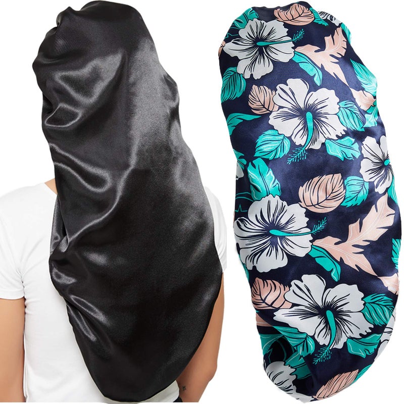 Wbfwbb 2 Pcs Silk Bonnet for Women Satin, Soft Elastic Band Silky Sleeping Cap Big Bonnets for Women Bonnet for Braids - Image 1