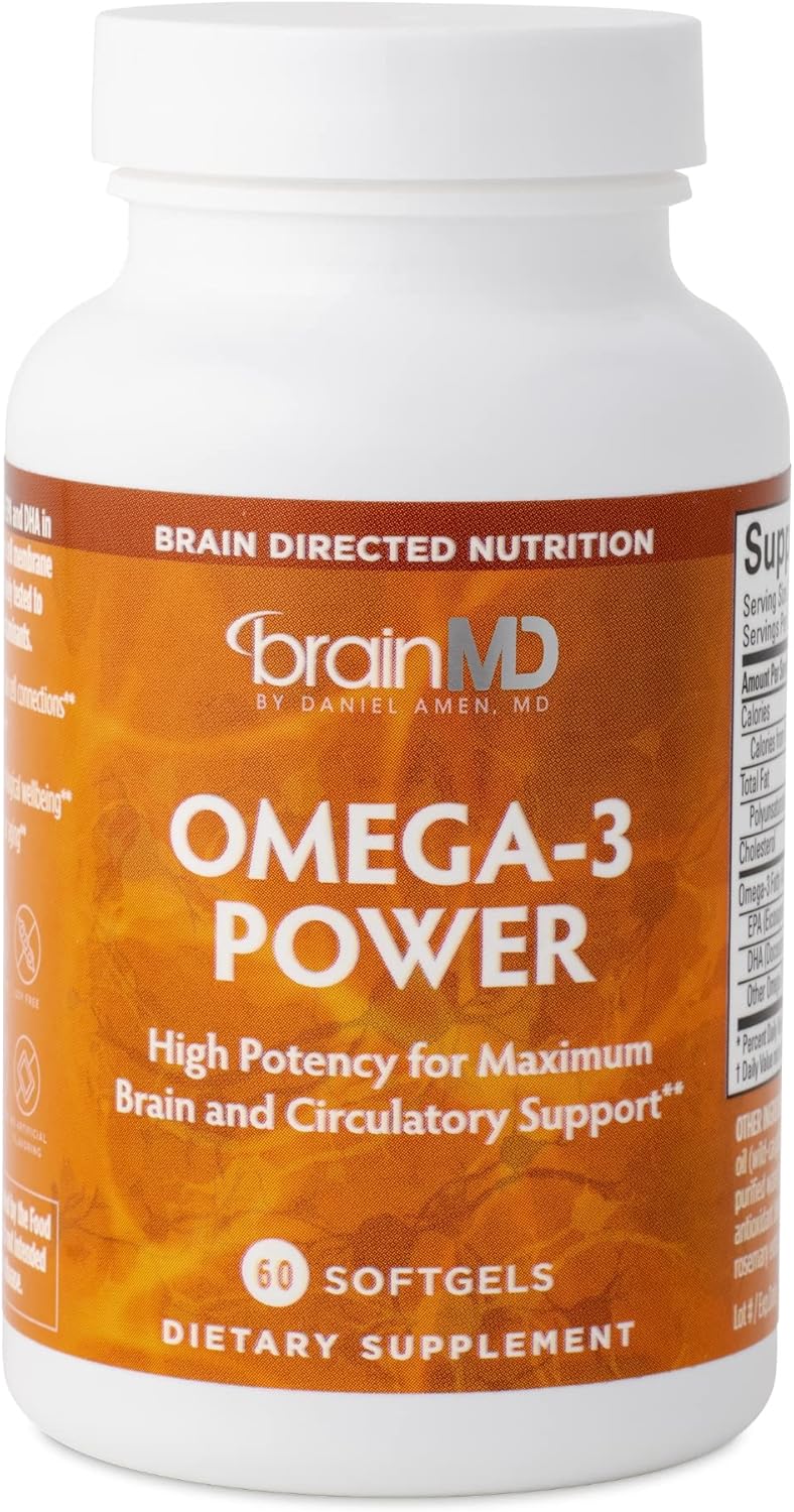 BRAINMD Dr Amen Omega3 Power  60 Capsules  Joint  Immune Support Supplement  Contains DHA  EPA  Gluten Free  30 Servings - Image 1