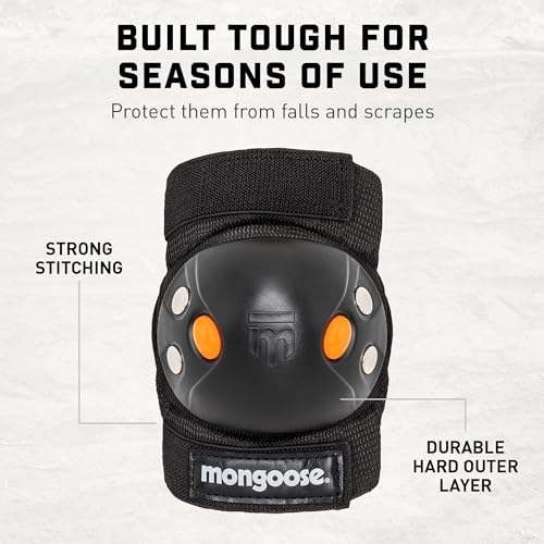 Mongoose Kids BMX Pad Set, Ages 8-14, Knee and Elbow Pads with Gel Inserts, Adjustable Straps, Multi-Sport Protection for Biking, Skating, Scooting and More, Elbow and Knee Pads for Kids - Image 4