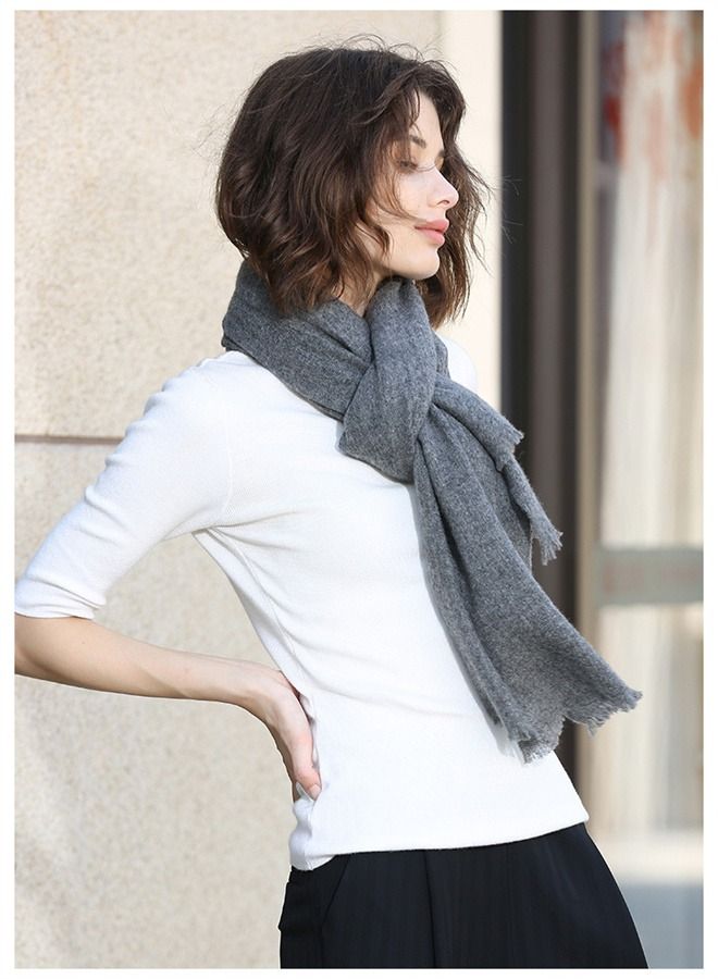 Loquat Solid Color Soft And Comfortable Wool Scarf Grey  - Image 1