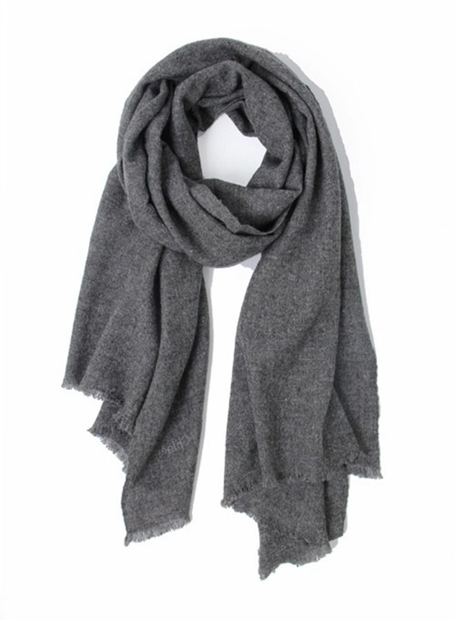 Loquat Solid Color Soft And Comfortable Wool Scarf Grey  - Image 2