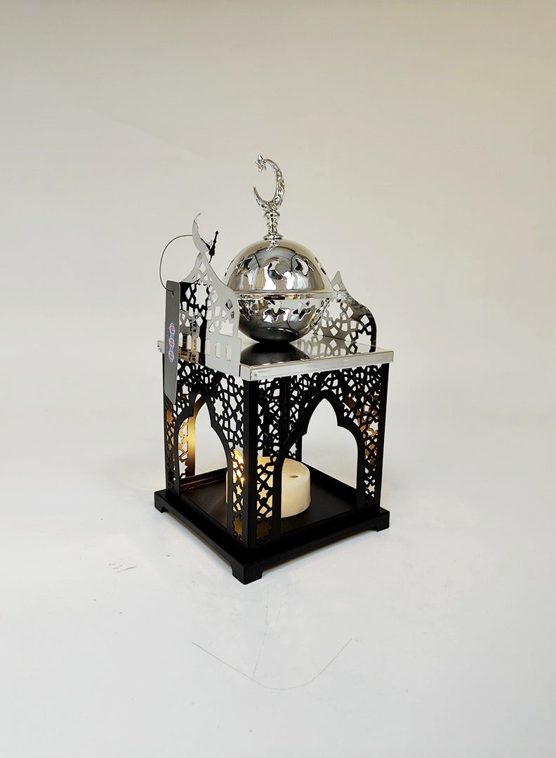 Living Black Islamic Ramadan Lantern with Silver Incense Burner - Image 3