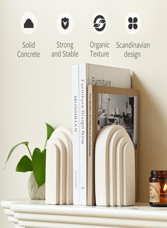 MSUMPTU Decorative Bookends for Shelves, Set of 2 Book Ends for Heavy Books, Layered Arch Design Beige Bookend - Image 2