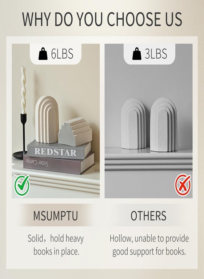 MSUMPTU Decorative Bookends for Shelves, Set of 2 Book Ends for Heavy Books, Layered Arch Design Beige Bookend - Image 5