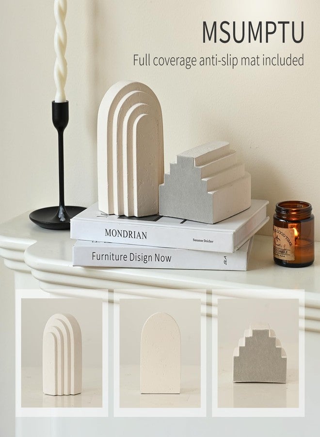 MSUMPTU Decorative Bookends for Shelves, Set of 2 Book Ends for Heavy Books, Layered Arch Design Beige Bookend - Image 4
