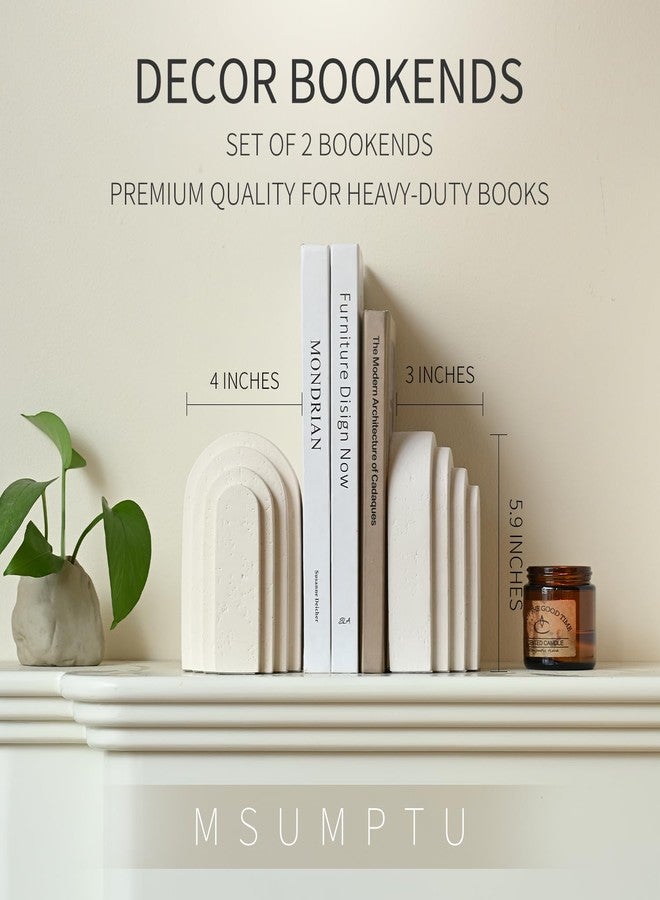 MSUMPTU Decorative Bookends for Shelves, Set of 2 Book Ends for Heavy Books, Layered Arch Design Beige Bookend - Image 3