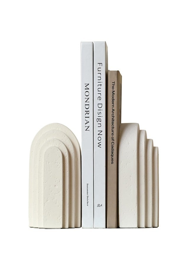 MSUMPTU Decorative Bookends for Shelves, Set of 2 Book Ends for Heavy Books, Layered Arch Design Beige Bookend - Image 1