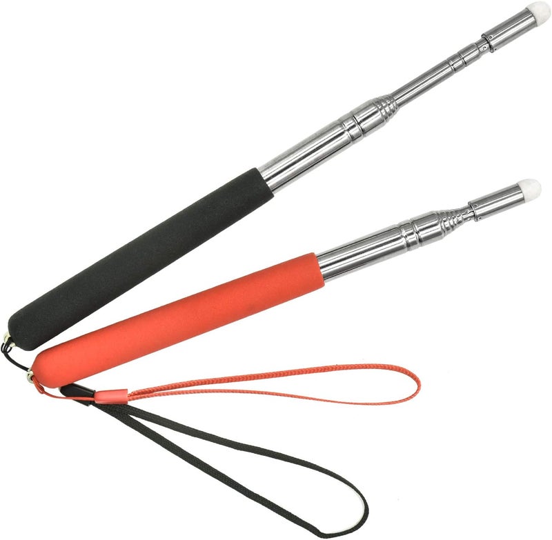 2 Pieces Pointer Stick 1m Extendable Pointing Stick for Teachers Retractable Telescope Pointer with Lanyard for Coach Class Classroom Whiteboard Post Pointer Black Red - Image 1