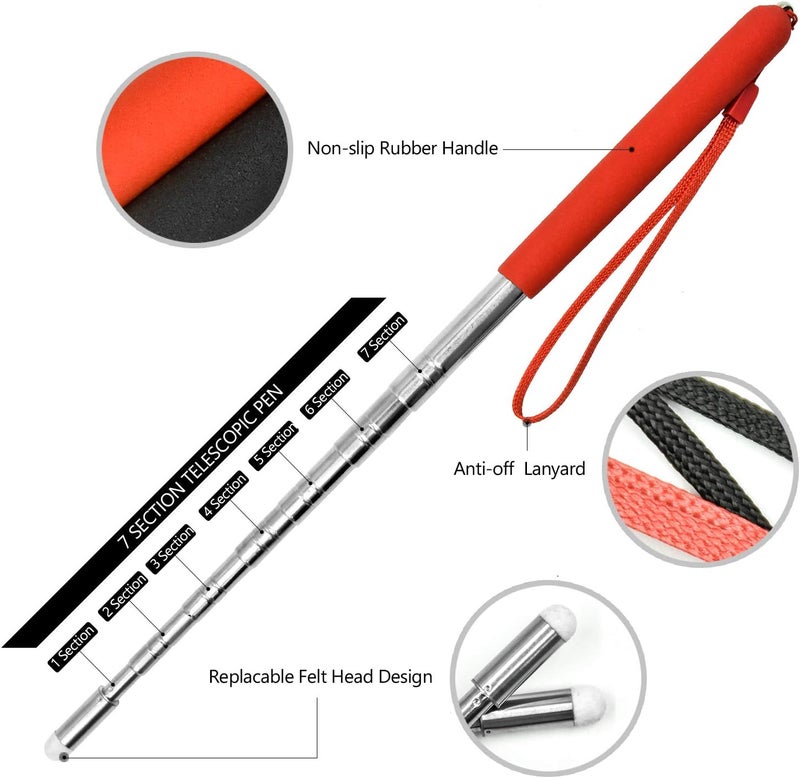 2 Pieces Pointer Stick 1m Extendable Pointing Stick for Teachers Retractable Telescope Pointer with Lanyard for Coach Class Classroom Whiteboard Post Pointer Black Red - Image 4