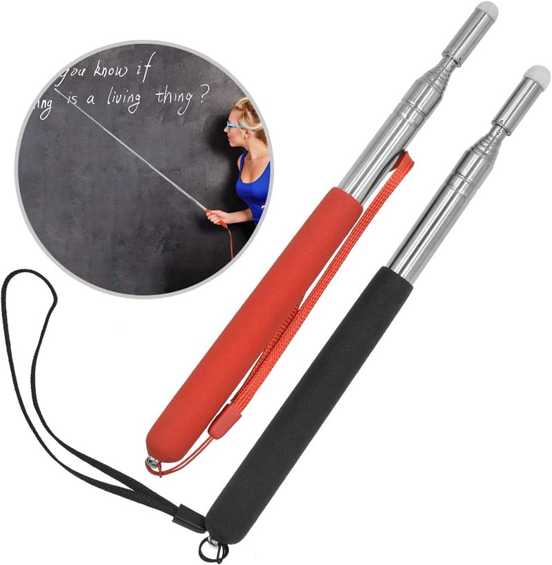 2 Pieces Pointer Stick 1m Extendable Pointing Stick for Teachers Retractable Telescope Pointer with Lanyard for Coach Class Classroom Whiteboard Post Pointer Black Red - Image 2