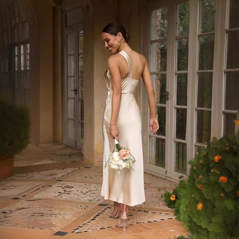 One-Shoulder Slip Dress Elegant Green Green Forged One-Shoulder Slip Dress Fashion - Image 5