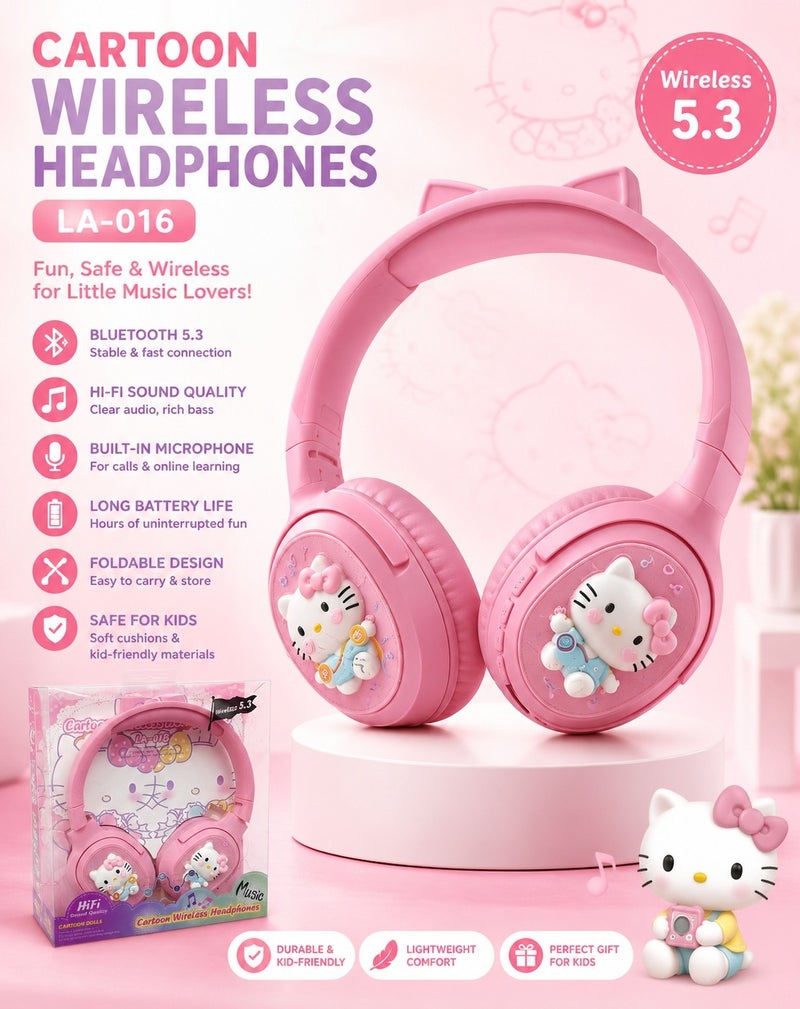 Cartoon Wireless Bluetooth Headphones for Kids – Over-Ear Stereo Headset with HiFi Sound, Adjustable Headband, Comfortable Ear Cushions, Wireless 5.3 Music Headphones for Children and Girls - Image 2