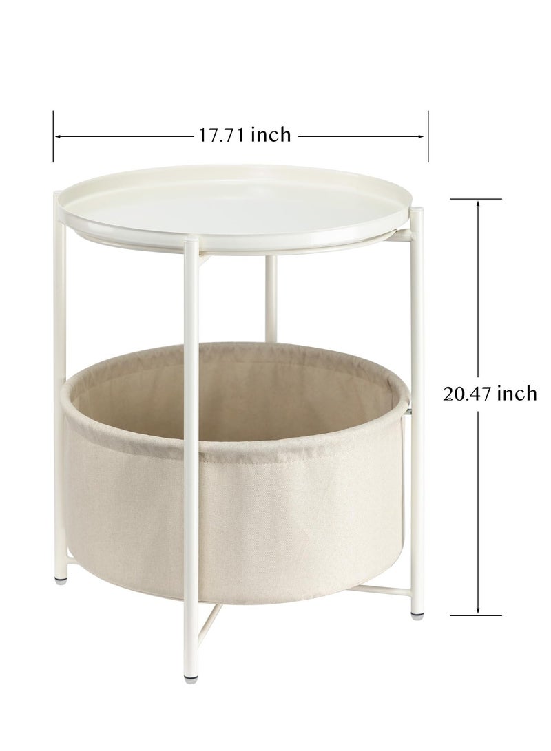 TRASSLE Round Side Table with Fabric Storage Basket, Metal Small Bedside Table Nightstand with Removable Tray Top for Living Room, Bedroom, Nursery, Laundry - Image 3