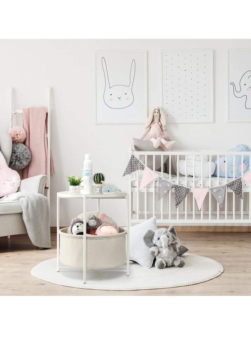 TRASSLE Round Side Table with Fabric Storage Basket, Metal Small Bedside Table Nightstand with Removable Tray Top for Living Room, Bedroom, Nursery, Laundry - Image 4