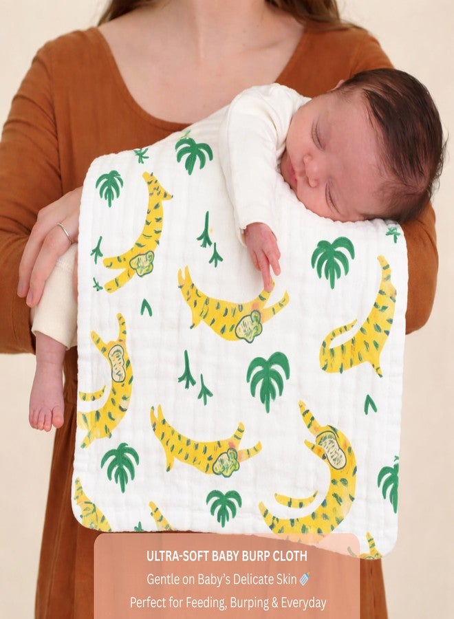 Nestlooms 100% Organic Cotton Muslin Baby Burp Cloths (21 X 10 inches), Ultra-Soft, Extra Absorbent & Hankies & Napkins, Large Size Burping Cloth for Newborns & Infants Boys & Girls (Jungle Paws) - Image 5