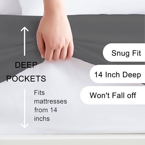Hotella 100% Microfiber Ultra Soft 60"x80" Queen Size Fitted Sheet Only, Up to 14 inch Deep Pocket Bottom Sheet, Stay in Place Hotel Bedding Matress Protector, Machine Washable, Non-Fade, Dark Gray - Image 2