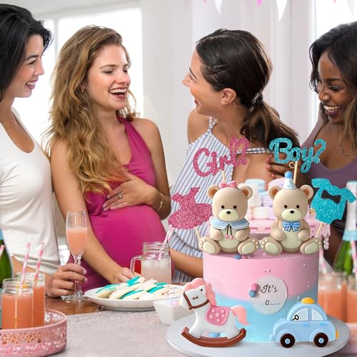 Zafena 8 PCS Gender Reveal Cake Topper - Bear Cake Toppers with Boy or Girl Cake Decorations for Gender Reveal Baby Shower Birthday Party Supplies - Image 5
