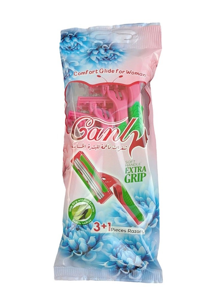 Canly Canly Women's Razor with Moving Head and Aloe Vera Gel Bar - 4 Pieces - Image 1