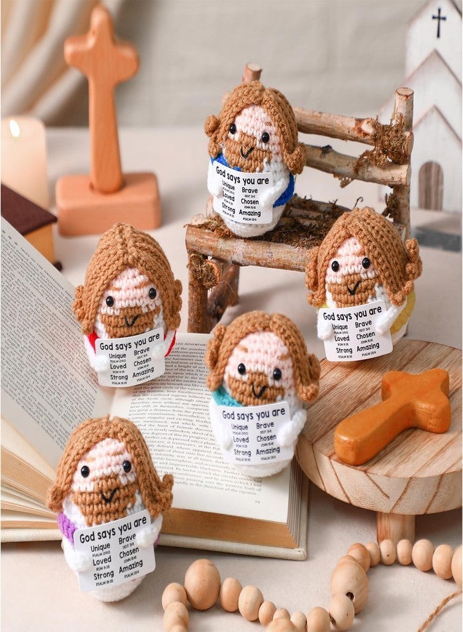 Marsui 5 Pcs First Communion Positive Jesus Crochet Gifts for Women Mini Christian Jesus Figure with Positive Card Motivational Crochet Plush Doll for Religious Church Sunday School Gift (Colorful) - Image 2