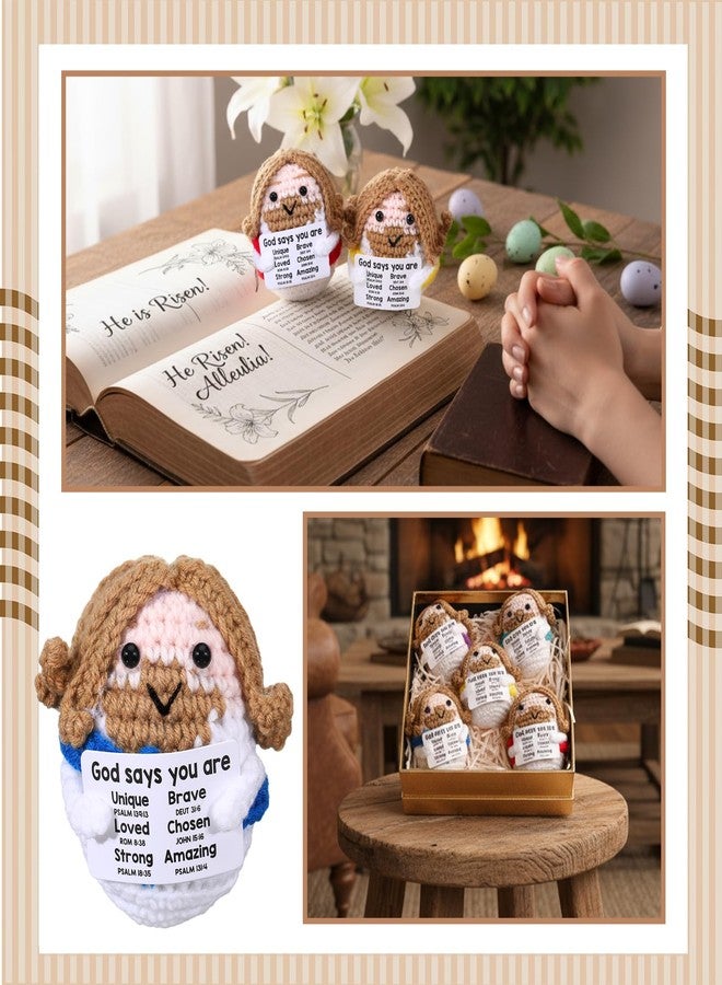 Marsui 5 Pcs First Communion Positive Jesus Crochet Gifts for Women Mini Christian Jesus Figure with Positive Card Motivational Crochet Plush Doll for Religious Church Sunday School Gift (Colorful) - Image 5