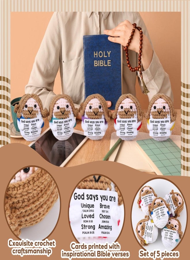 Marsui 5 Pcs First Communion Positive Jesus Crochet Gifts for Women Mini Christian Jesus Figure with Positive Card Motivational Crochet Plush Doll for Religious Church Sunday School Gift (Colorful) - Image 3