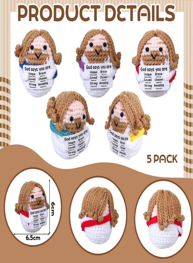 Marsui 5 Pcs First Communion Positive Jesus Crochet Gifts for Women Mini Christian Jesus Figure with Positive Card Motivational Crochet Plush Doll for Religious Church Sunday School Gift (Colorful) - Image 4