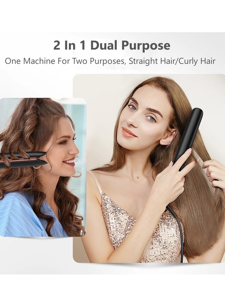 PROFESSIONAL 2 In 1 Multifunctional Negative ions Straight Hair Curling Iron，6 Temperature Control Levels，Ceramic Glaze Panel, Upgraded PTC Heating Element, 60-Minute Automatic Power-off Protection Device - Image 2