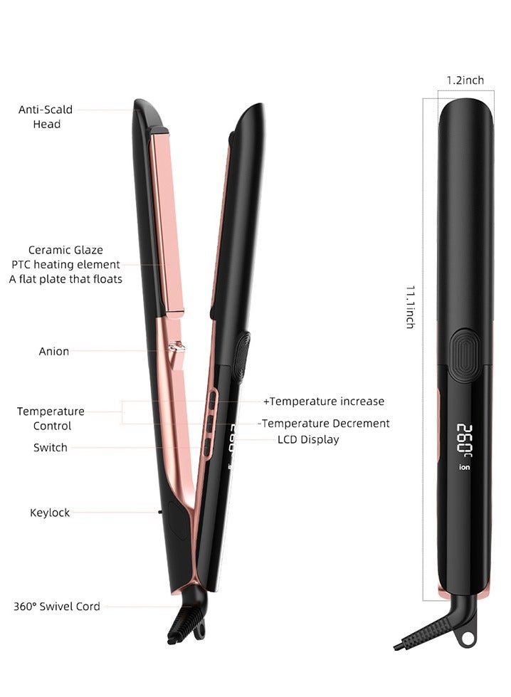 PROFESSIONAL 2 In 1 Multifunctional Negative ions Straight Hair Curling Iron，6 Temperature Control Levels，Ceramic Glaze Panel, Upgraded PTC Heating Element, 60-Minute Automatic Power-off Protection Device - Image 3