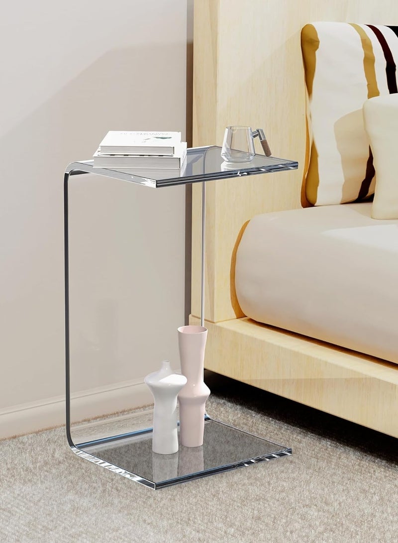 تي بي جي بي طاولة جانبية أكريليك، بطول 24 بوصة وعرض 15 بوصة وارتفاع 12 بوصة، بسمك 3/5 بوصة، طاولة ديكور حديثة شفافة على شكل حرف C، طاولة قهوة متعددة الاستخدامات لغرفة المعيشة، وغرفة النوم، والمكتب (قطعة واحدة) - Image 1