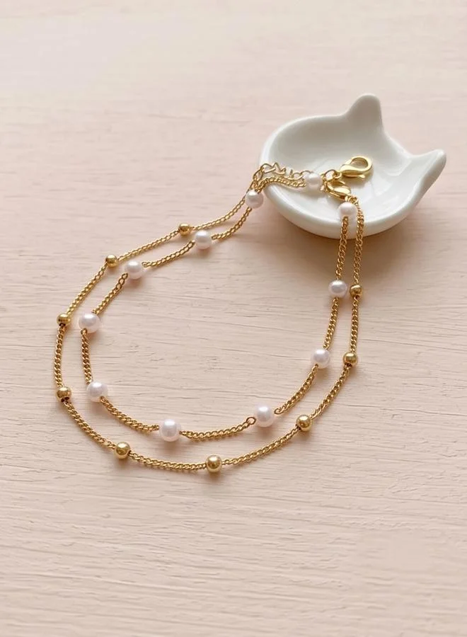 تايك تو Pack of 2 - Gold Tone Faux Pearl and Beads Link Bracelets