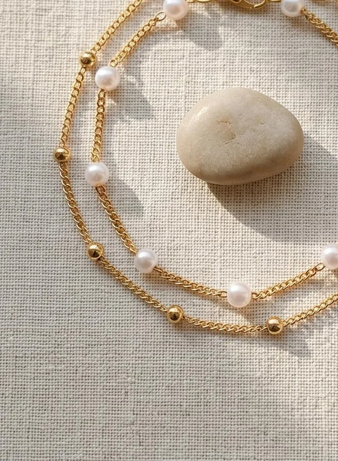 Take Two  Pack of 2 - Gold Tone Faux Pearl and Beads Link Bracelets for Women | Best Price UAE
