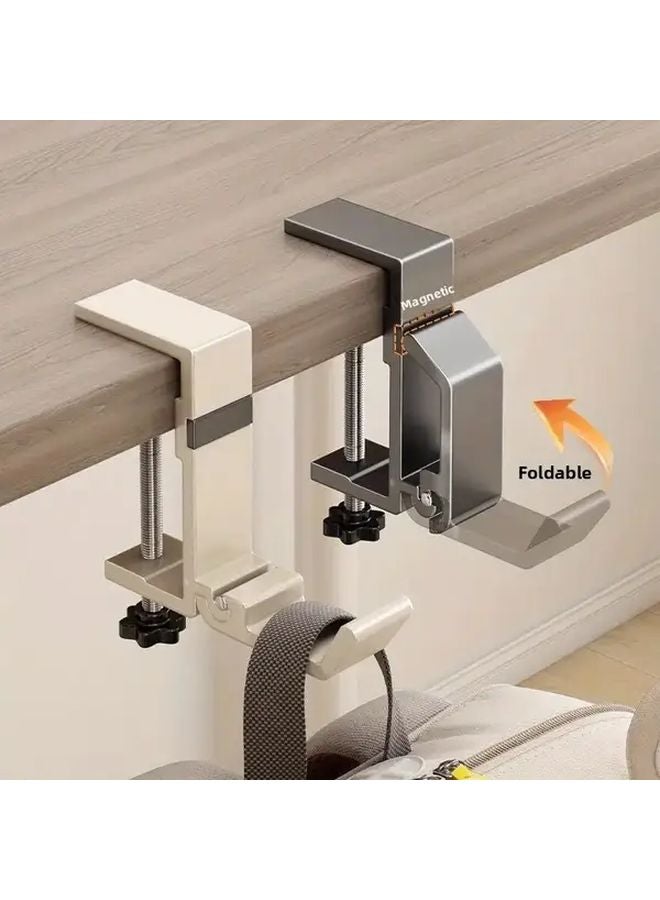 Grey A01 Magnetic Foldable Aluminum Headphone Stand Heavy Duty Desk Clip - Image 2