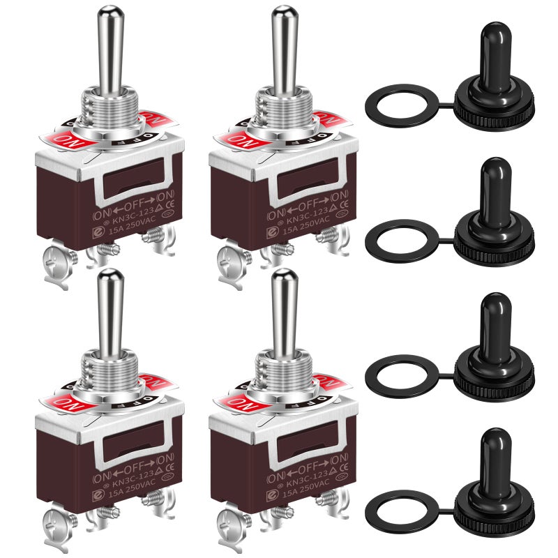 DaierTek Waterproof Momentary Toggle Switch 12V DC 20A Heavy Duty Marine SPDT Switch Rocker 3 Way (ON)-Off-(ON) 250V AC 15A with Weatherproof Boot Cap Cover for Auto Car Boat -4pcs - Image 1