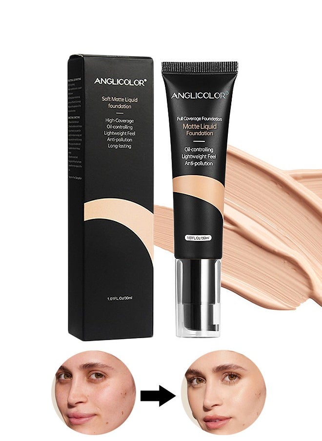 Anglicolor Matte Liquid Foundation, Waterproof Full Coverage Flawless Foundation Makeup, Longwear Up to 12Hr Wear (30ml)  - Image 1