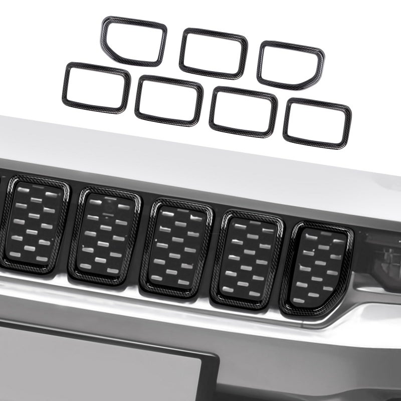 Jimen for 2021 Grand Cherokee Grill Inserts 7PCS Front Grille Inserts Grill Cover Exterior Trim Kits Compatible with Jeep Grand Cherokee 20212024 Carbon Fiber