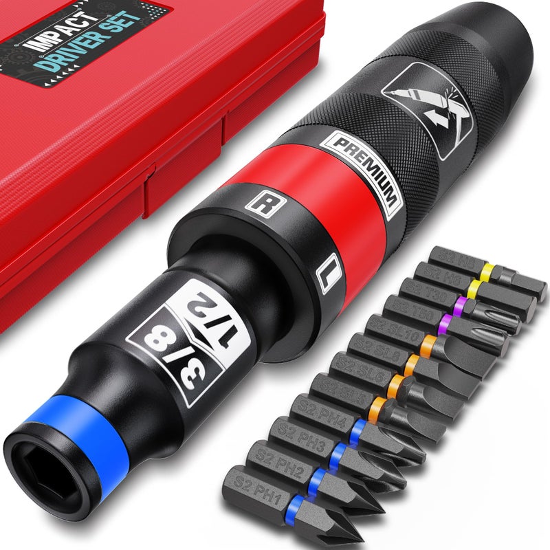 Aiourx 1/2" Hand Impact Screwdriver Set, 13 PCS Manual Reversible Impact Driver Kit, S2 Steel Bits Repair Tool, Disengage Rusted Fasteners or Frozen Bolts - Image 1