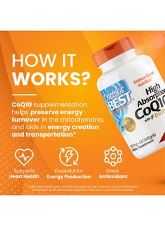 Doctor's Best Doctor's Best High Absorption CoQ10 with BioPerine, Gluten Free Naturally Fermented, Heart Health & Energy Production, 100 mg, 60 SoFtgels  - Image 3