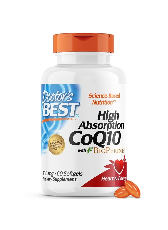 Doctor's Best High Absorption CoQ10 with BioPerine, Gluten Free Naturally Fermented, Heart Health & Energy Production, 100 mg, 60 SoFtgels - Image 1
