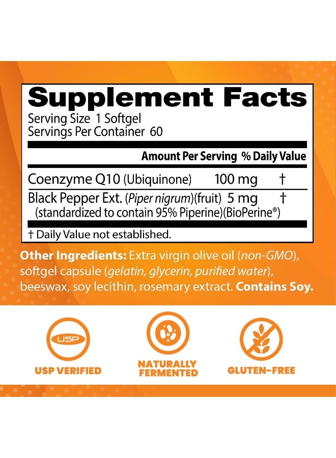 Doctor's Best High Absorption CoQ10 with BioPerine, Gluten Free Naturally Fermented, Heart Health & Energy Production, 100 mg, 60 SoFtgels - Image 2