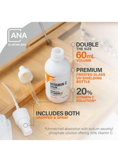 اول ناتشورال أدفايس سيروم فيتامين سي للوجه من All Natural Advice، 60 مل/2 أونصة مع 20% من فيتامين سي، وحمض الهيالورونيك، والصبار، وميثيل سلفونيل ميثان، وفيتامين هـ، ومحلول نباتي عضوي، يدعم تفتيح البشرة مع سيروم فيتامين سي للوجه  - Image 2