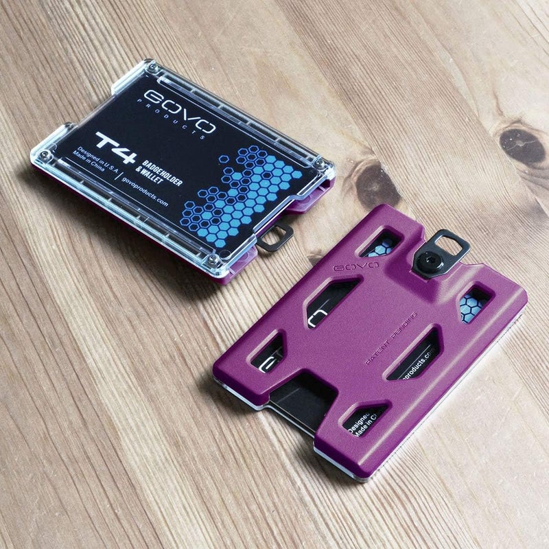 GOVO T4 Badge Holder No-Clip Version - Durable ID Card Holder Holds 1 to 4 Cards (Purple) - Image 1