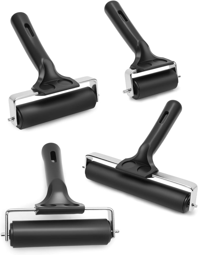 UCEC 4 عبوات من أسطوانات البراير للحرف اليدوية – أسطوانة حبر مطاطية متينة، أسطوانة براير للطباعة، رائعة لتطبيق الغراء، الرسم بالألماس، الطباعة بالكتل (2.4 بوصة، 4 بوصة، 5.9 بوصة، 7.9 بوصة) - Image 1