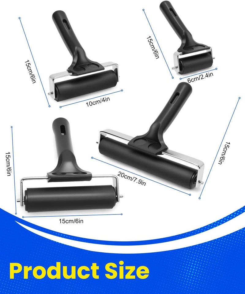 UCEC 4 عبوات من أسطوانات البراير للحرف اليدوية – أسطوانة حبر مطاطية متينة، أسطوانة براير للطباعة، رائعة لتطبيق الغراء، الرسم بالألماس، الطباعة بالكتل (2.4 بوصة، 4 بوصة، 5.9 بوصة، 7.9 بوصة) - Image 2