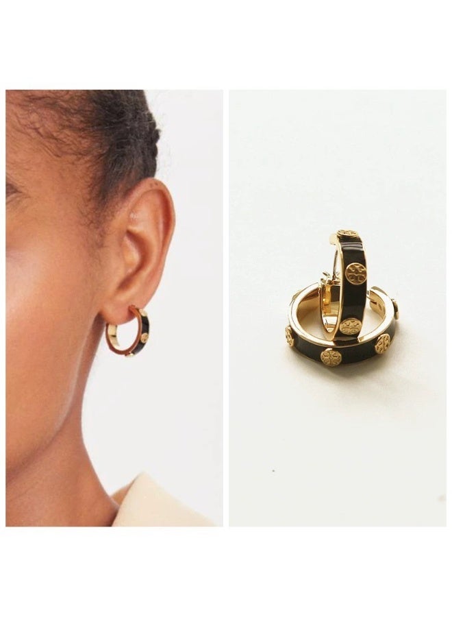 Burch TB Black Inlaid Logo Round Earrings - Image 1